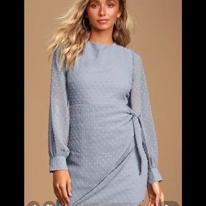 LuLu’s Much Love Light Blue Swiss Dot Long Sleeve Tie-Front Mini Dress